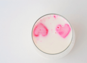 valentine-heart milk ice cubes