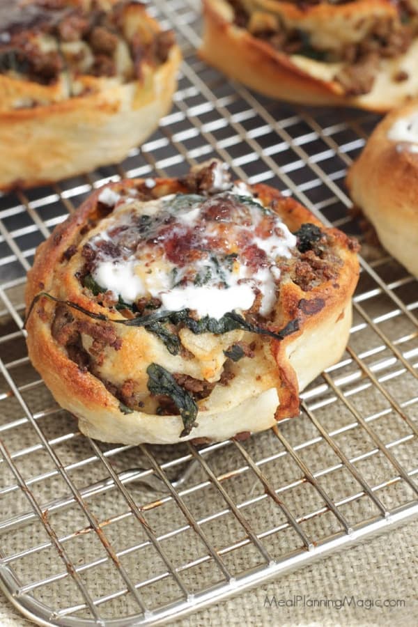 image of beef sticky bun on cooling rack