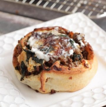 Image of Beef Sticky Bun on white plate.