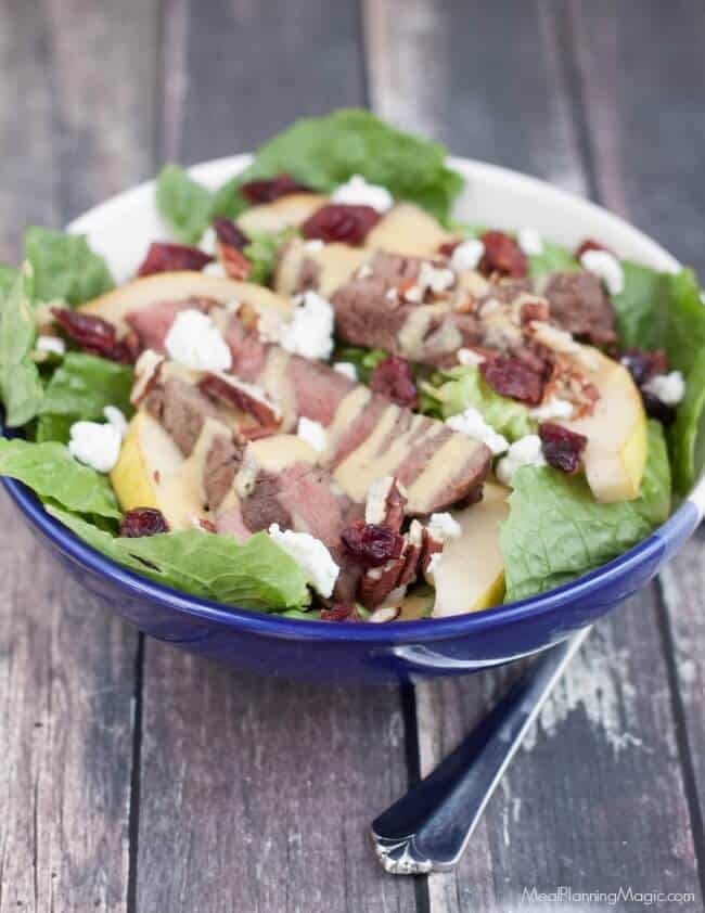 This Delicious Beef Tenderloin Pear and Cranberry Salad with Honey Mustard Dressing is simple to prepare and a great, healthy meal idea.