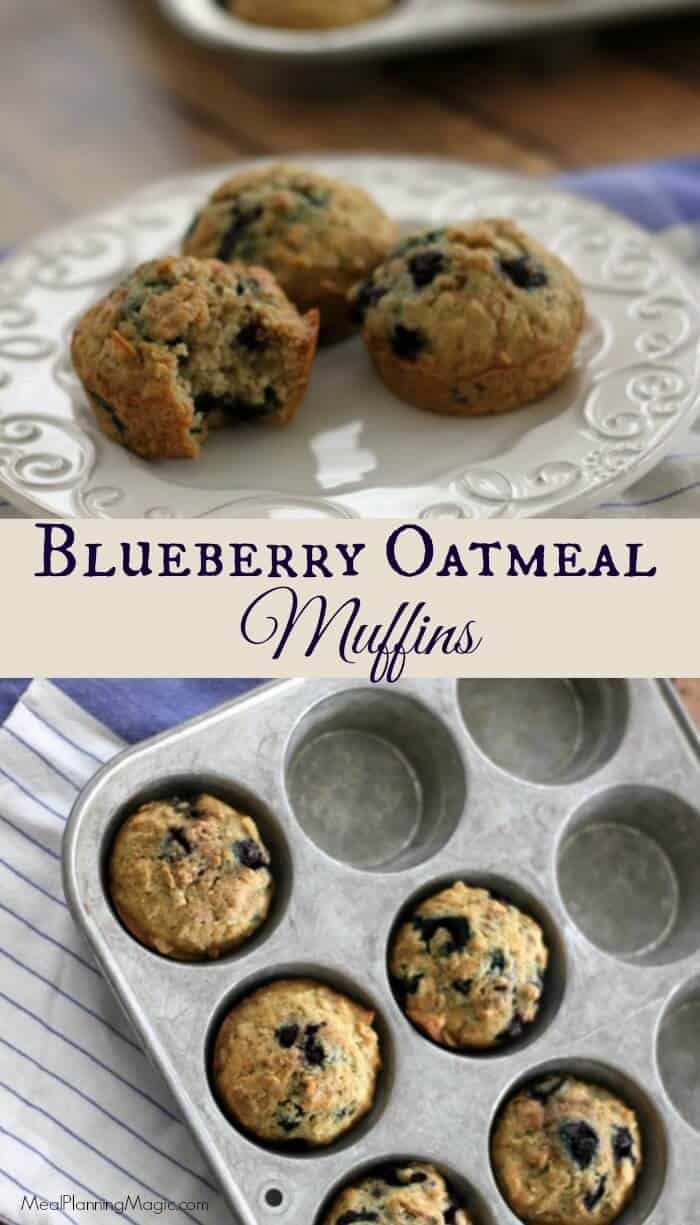 These tasty blueberry oatmeal muffins are a delicious, healthy breakfast or snack option for any time! | Recipe at MealPlanningMagic.com