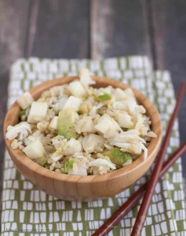 This Jicama Avocado Crab and Brown Rice salad has an Asian flare to it and is perfect for a light lunch or as a side dish. Find the recipe at MealPlanningMagic.com