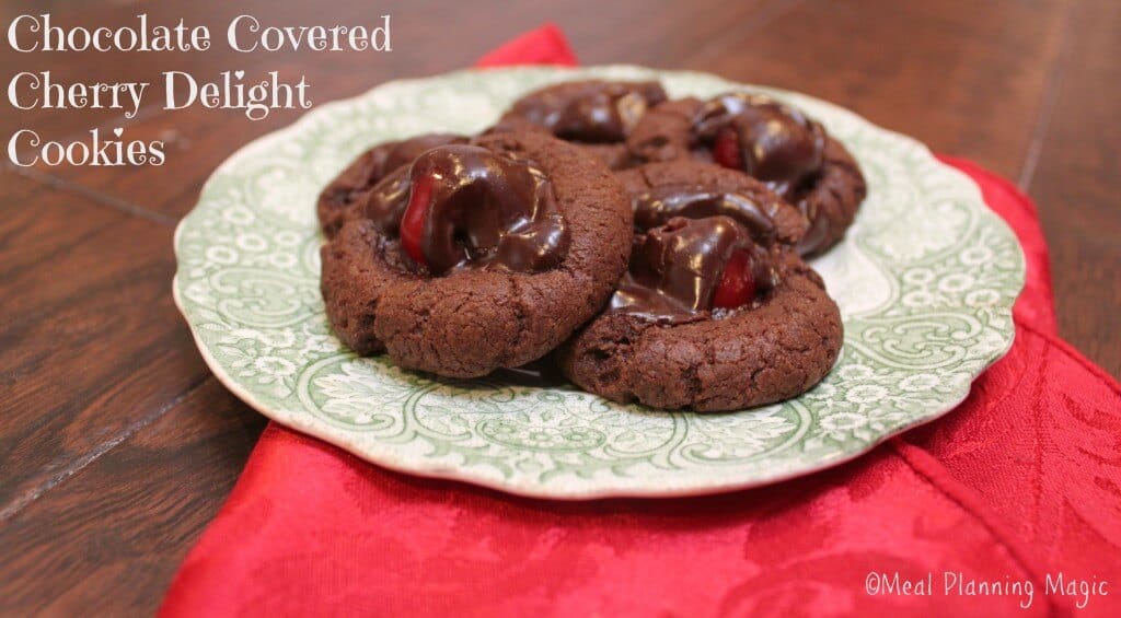 Chocolate covered cherry delight cookies are soft chocolate cookies with a sweet cherry filling. Reminiscent of cordial cherry candies, but without the gooey mess!