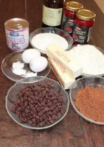 Ingredients needed to make chocolate covered cherry delight cookies