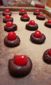 Chocolate covered cherry delight cookies, before dipping with chocolate