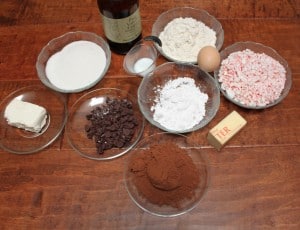 Ingredients to make peppermint fudge cups