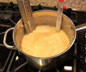 boiling ingredients to make peanut butter fudge