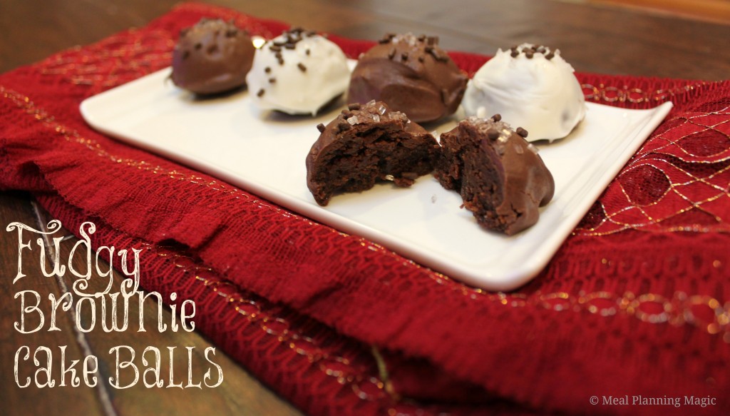 Fudgy Brownie Cake Balls image | Meal Planning Magic Brownie cake balls are bite-sized homemade brownie truffles with a thick coating of chocolate. The perfect indulgent, easy to make dessert recipe!