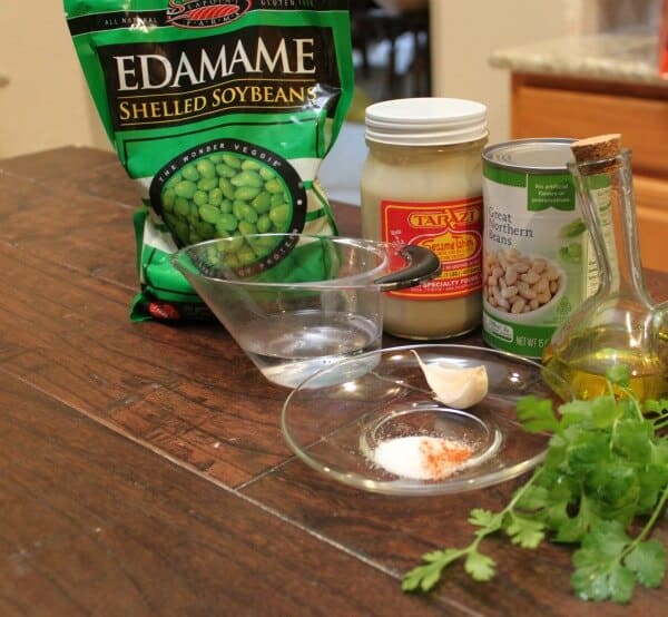 Simple ingredients to make edamame white bean dip