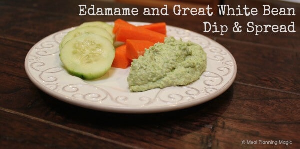 White bean dip, made with Great Northern white beans and edamame (young soybeans), makes a healthy snacking option or a delicious sandwich spread in this unique, delicious, easy recipe! | Meal Planning Magic