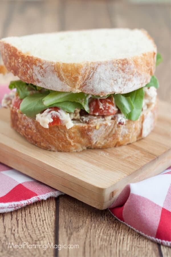 BLT chicken salad sandwiches are a delicious combination of a classic chicken salad sandwich and a bacon, lettuce, and tomato sandwich. This easy sandwich recipe is perfect for lunchboxes!