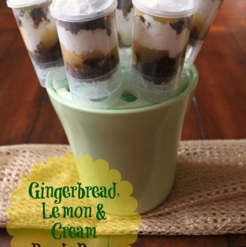 Gingerbread lemon cream push pops are an easy holiday dessert, combining homemade gingerbread, lemon curd, and whipped cream.