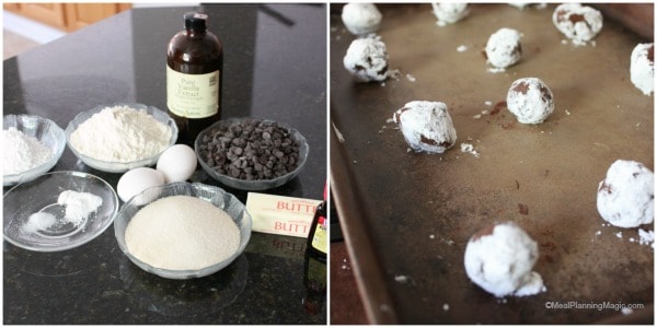 Rolling cookies in powdered sugar before baking gives them the snowy, crackled look!