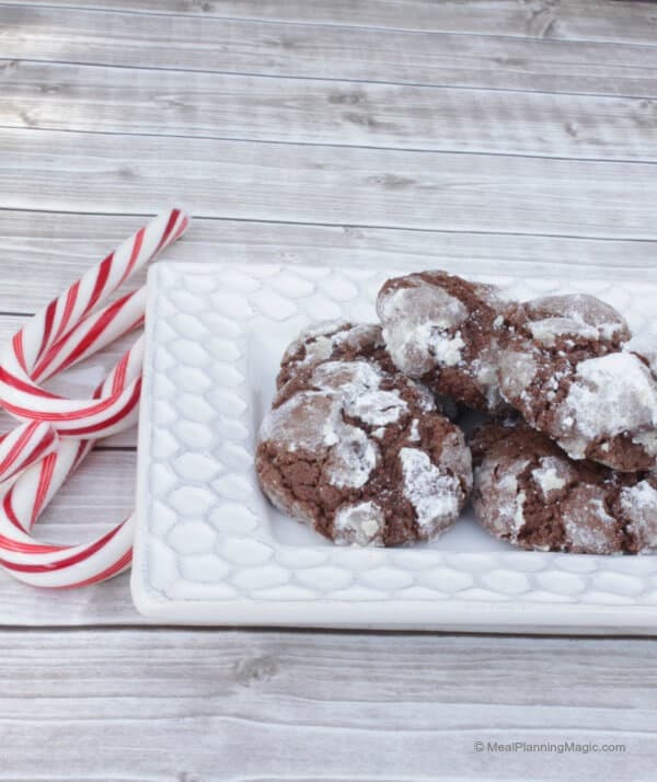 Soft and chewy Chocolate Mint Snow Top Cookies  | Recipe at www.mealplanningmagic.com