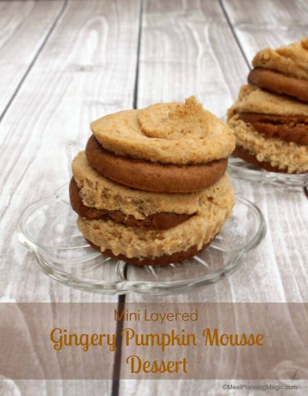 Mini Layered Gingery Pumpkin Mousse Dessert | !2 Weeks of Christmas Treats | Recipe at www.mealplanningmagic.com