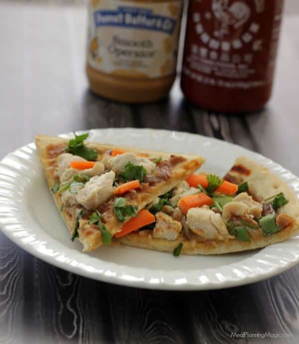 Thai Chicken Pizza with Sriracha Peanut Sauce | Recipe at MealPlanningMagic.com