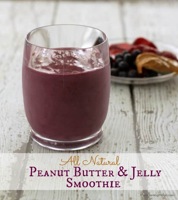 Peanut Butter and Jelly Smoothie (all natural) | Recipe at MealPlanningMagic.com