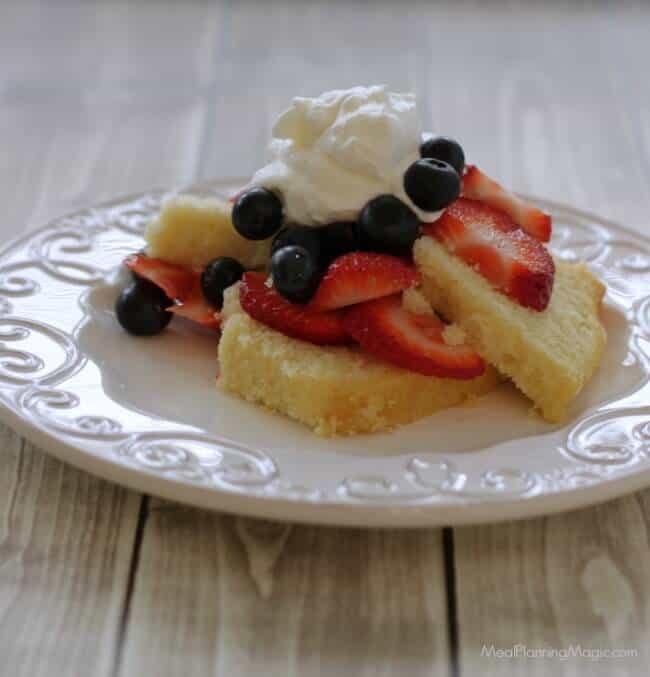Wonderful Pound Cake With Berries is an easy, make-ahead if you like, delicious pound cake perfect for any occasion and especially topped with fresh seasonal berries and homemade whipped cream. | Recipe at MealPlanningMagic.com