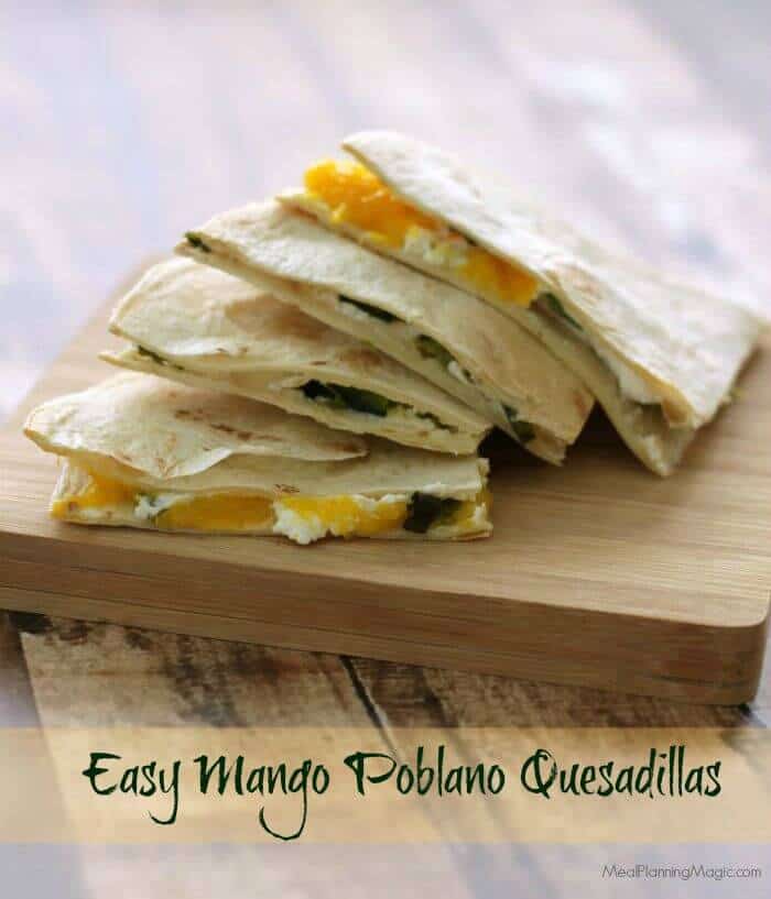 Mango paired with cream cheese gives a nice sweet flavor and the poblano gives enough of a kick to make these Easy Grilled Mango Poblano Quesadillas so delicious! | Recipe at MealPlanningMagic.com