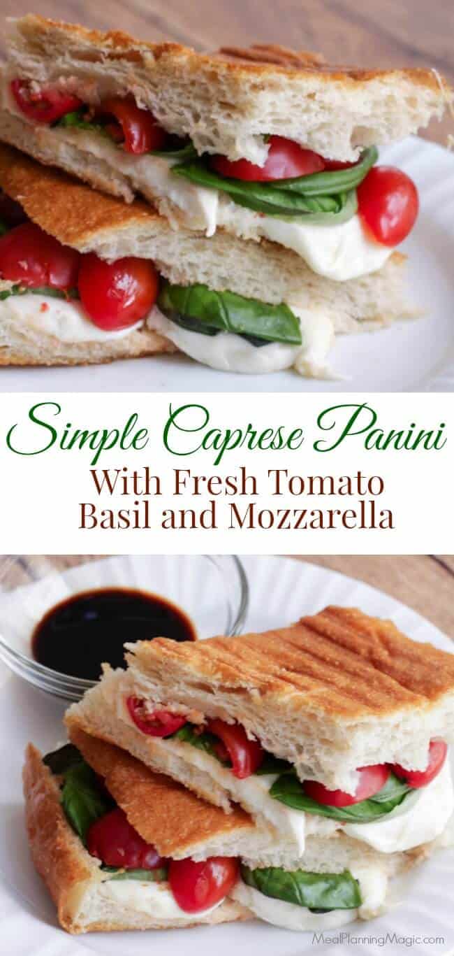 This Simple Caprese Panini (with Tomato, Basil and Mozzarella) bursts with garden fresh flavor and it's SO super easy to put together! It may just become your new favorite! | Recipe at MealPlanningMagic.com