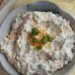 Loaded Baked Potato Dip-only four ingredients and oh, so delicious! It's one of our all-time favorite dips and perfect for any occasion! Get the recipe at MealPlanningMagic.com