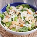 Delicious Chicken Caesar Pasta Salad is a huge hit in my house! Everything is made from scratch and I love that most of it can be made ahead too.