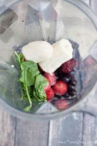 THIS TRIPLE BERRY BANANA GREEN SMOOTHIE IS FULL OF FLAVOR AND NUTRITIOUS INGREDIENTS! IT&rsquo;S A CINCH TO BLEND UP ON A BUSY MORNING OR FOR AN AFTERNOON SNACK