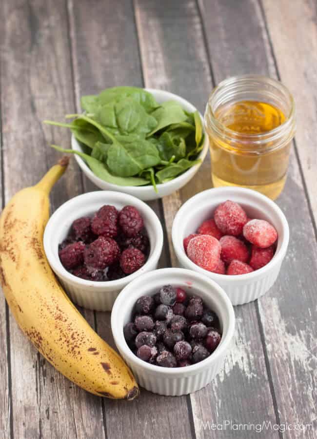 image of frozen berries banana and spinach for smoothie