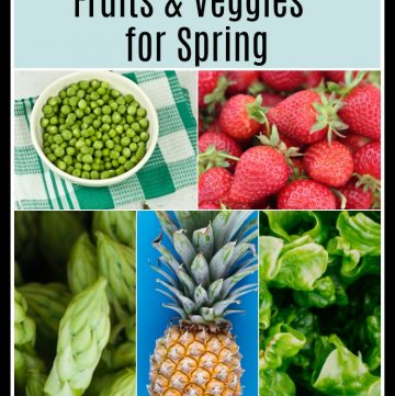 Collage image of Top Tens Fruits and Veggies for Spring.