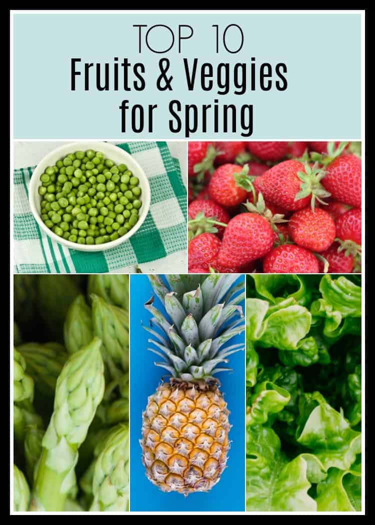 collage image of Top Tens Fruits and Veggies for Spring