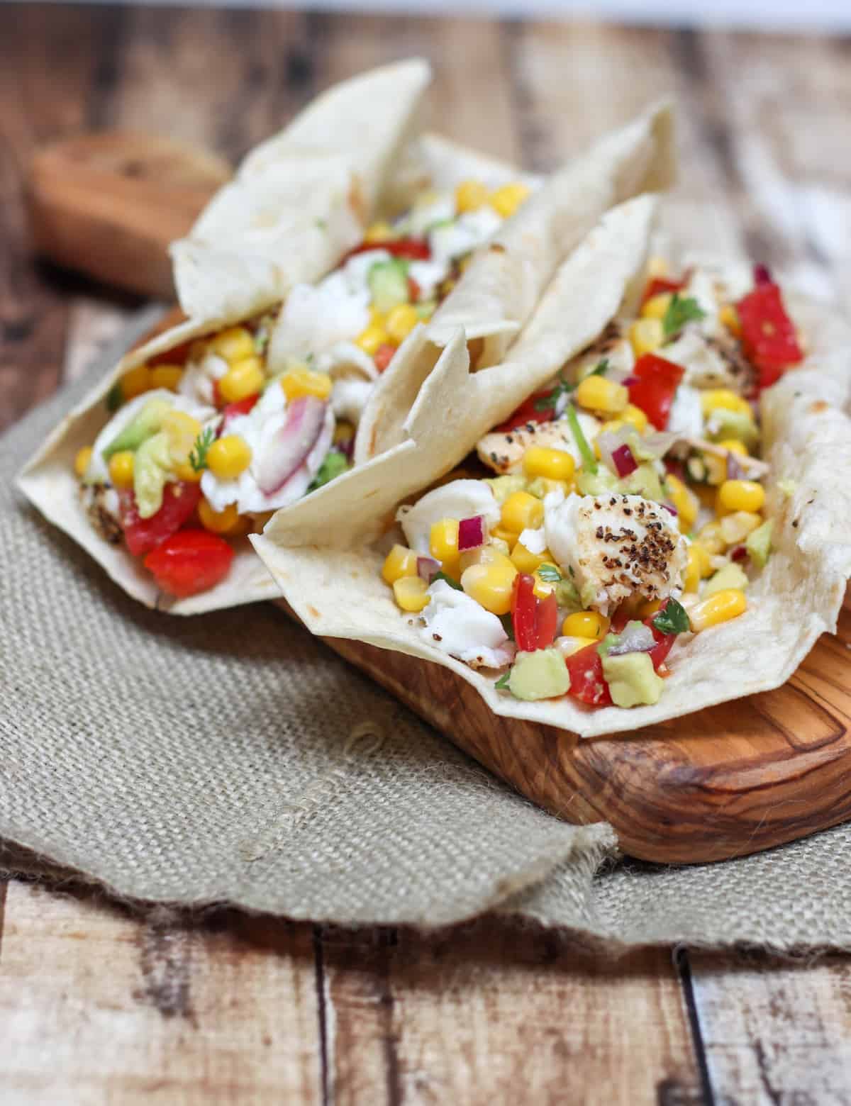 Fish Tacos Recipe with Avocado, Corn and Tomato Salsa