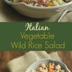 Collage image of Italian vegetable wild rice salad with text bar between images.