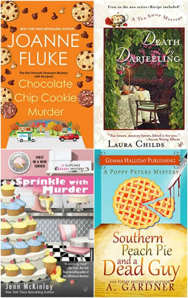 Collage image of four different foodie mystery book covers