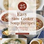 collage image of different soups with a text overlay