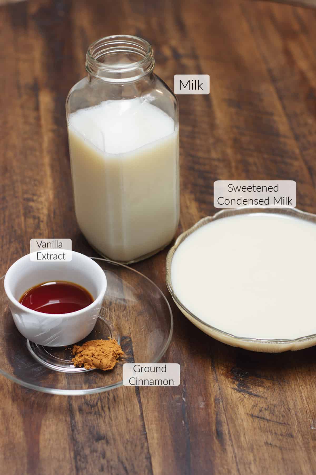 Ingredients for Cinnamon Vanilla Creamer with labels for each. 