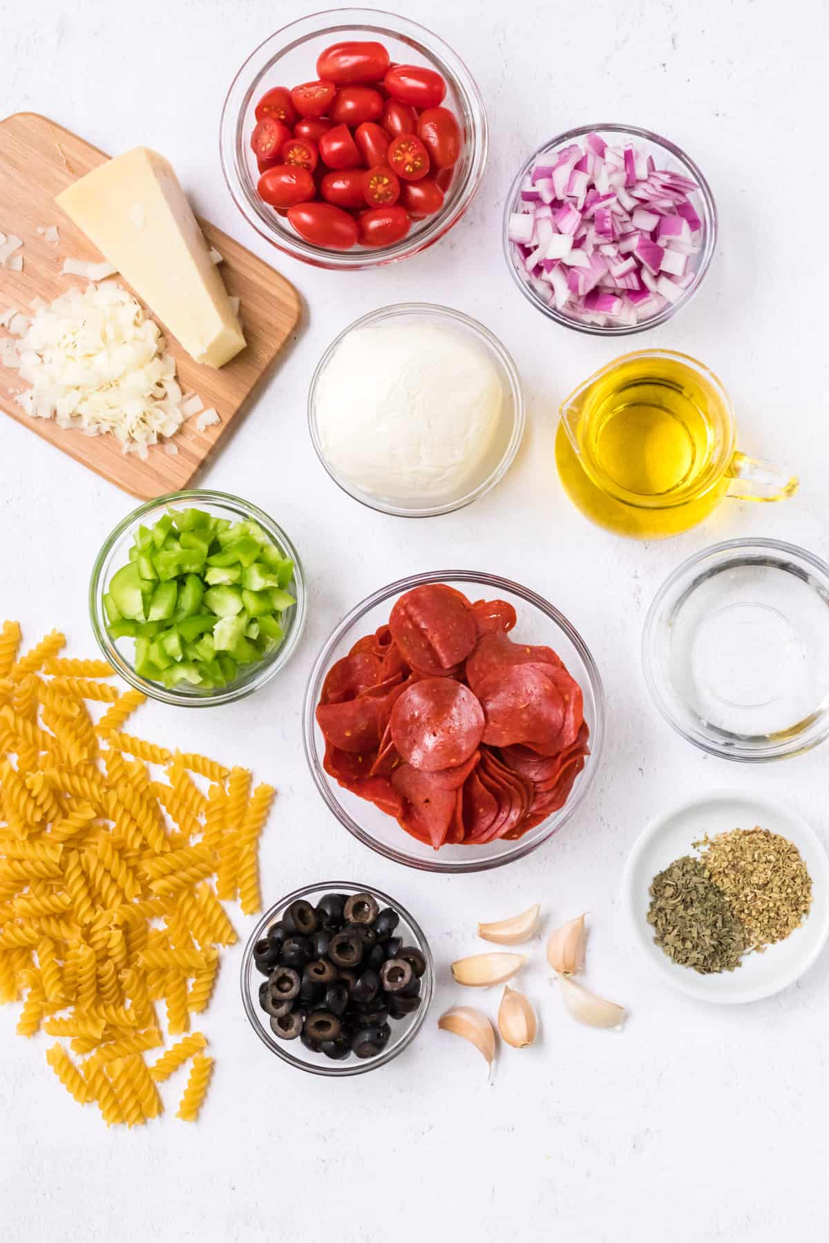 Ingredients for Italian Pasta Salad with Pepperoni.